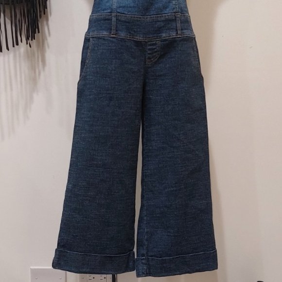 💋1970's BOHO CHIC💋 Capri Sanded Capri Denim Jumpsuit in Blue - Picture 9 of 12